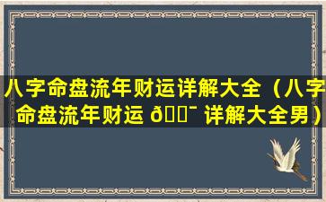 八字命盘流年财运详解大全（八字命盘流年财运 🐯 详解大全男）